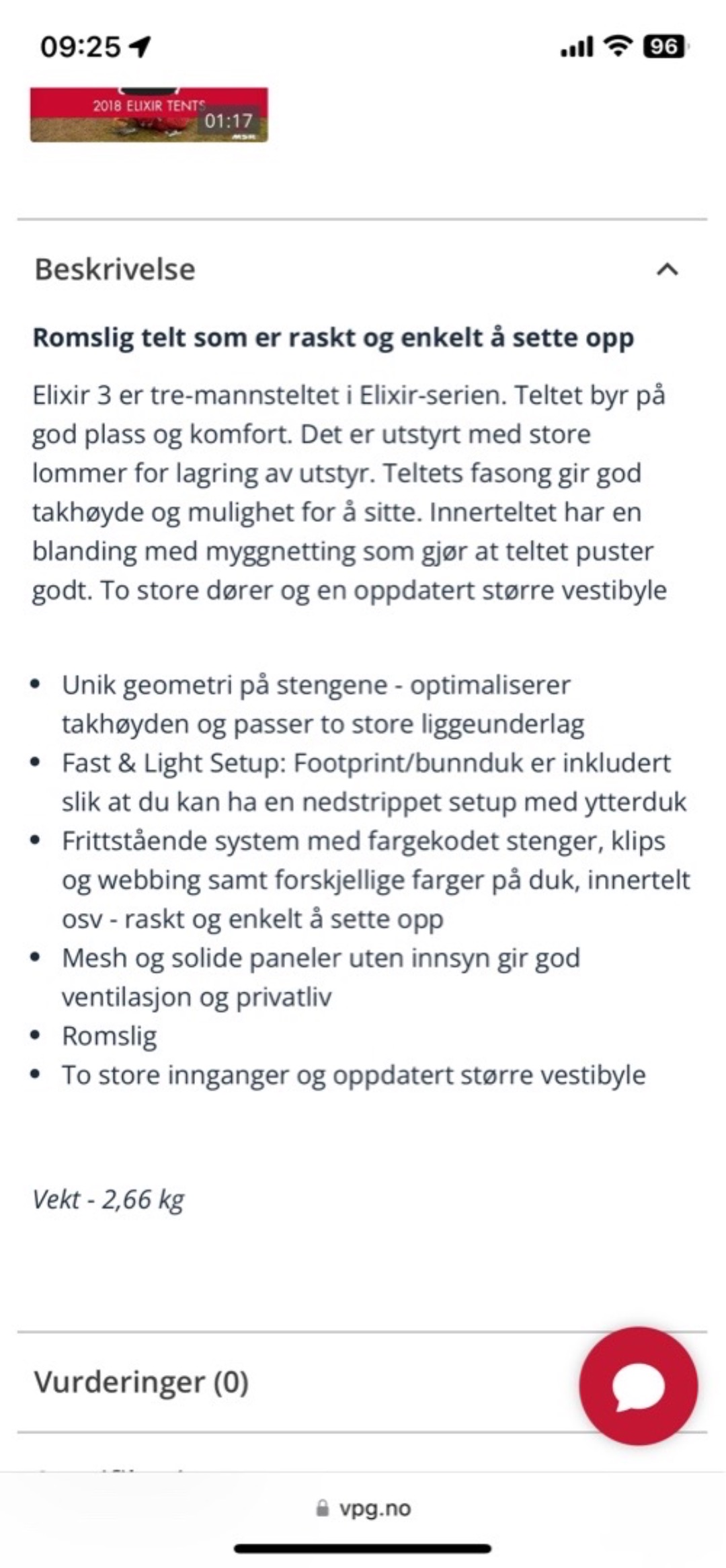 Msr elixir 3, 3-manns kuppeltelt, 3/4-sesong