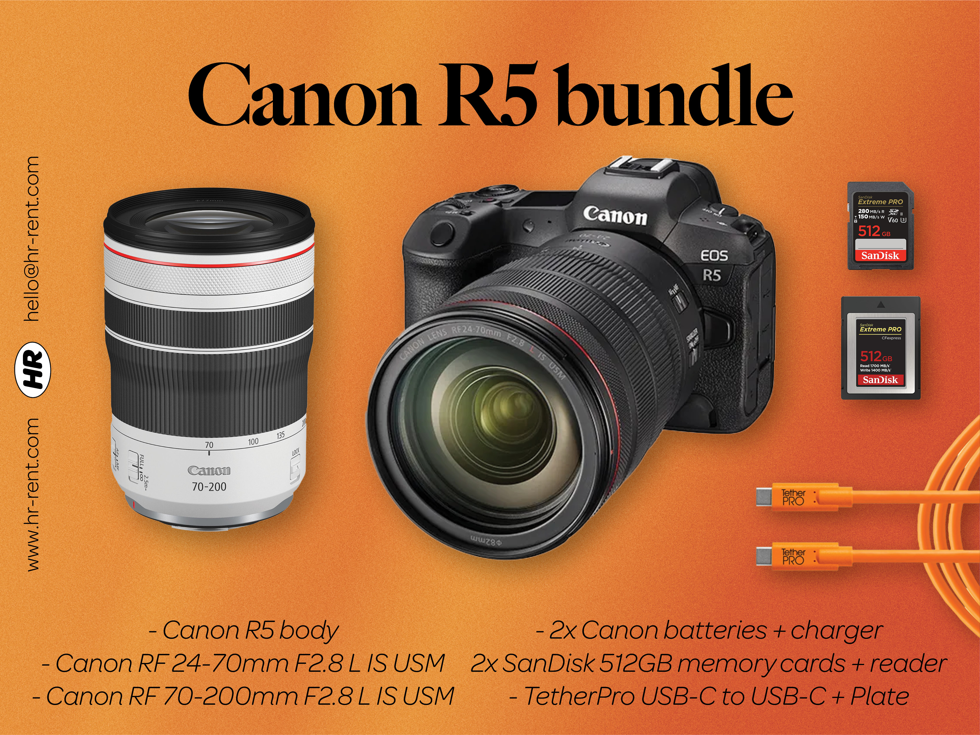 Canon r5 body + rf 24-70mm f2.8 + rf 70-200mm f2.8 lens (canon r5 24-70 + 70-200)