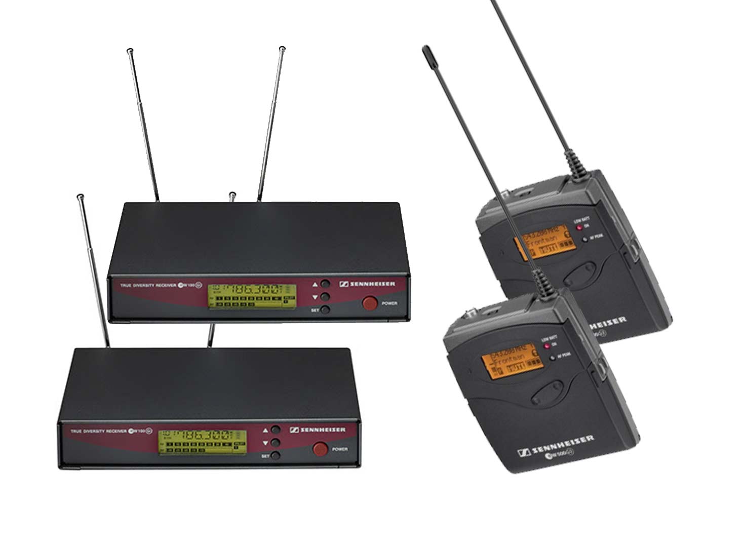 2x sennheiser ew100g2 transmitter + receiver microphone systems