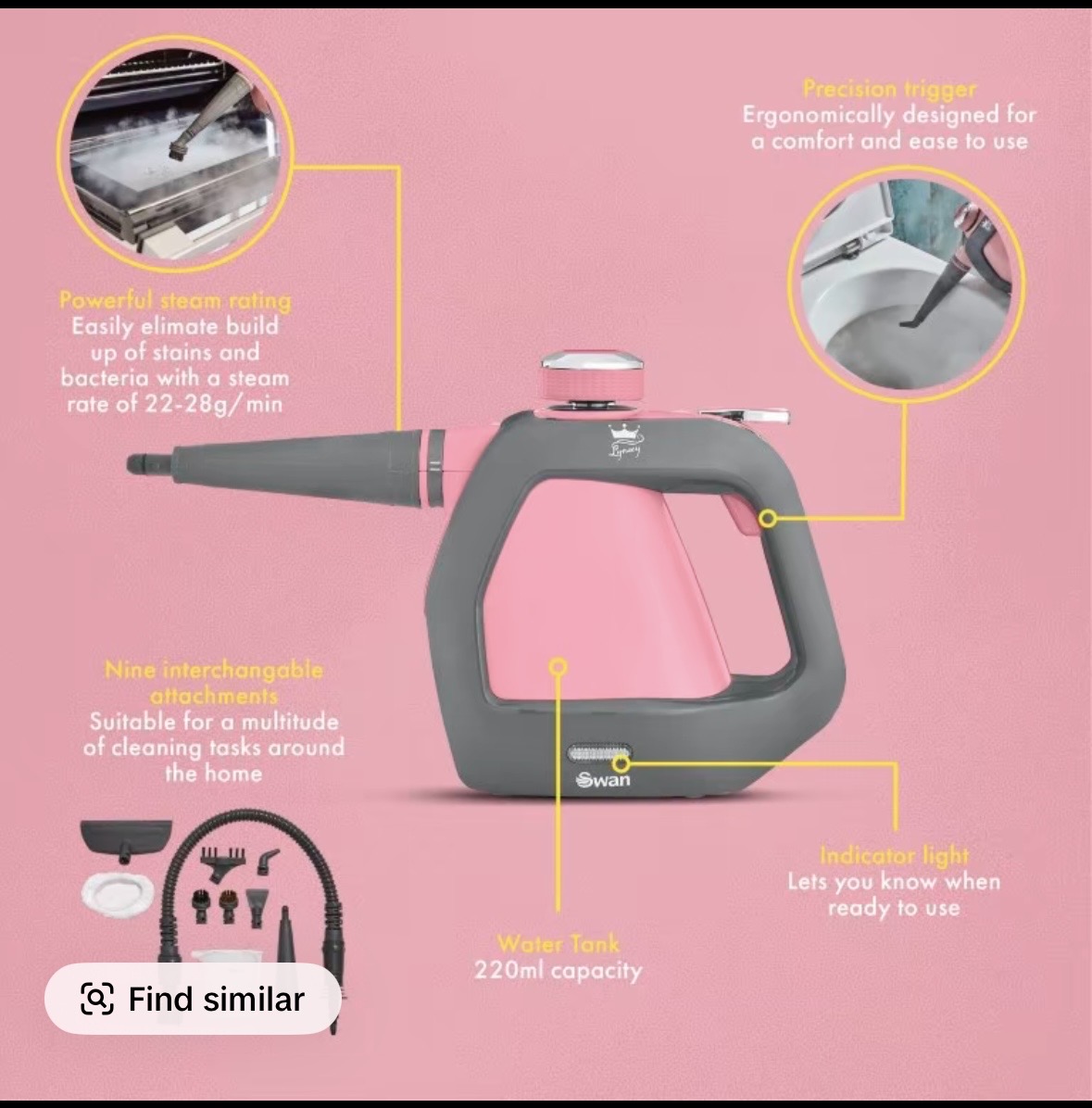 Ynsey's cleaning range - handheld steam cleaner