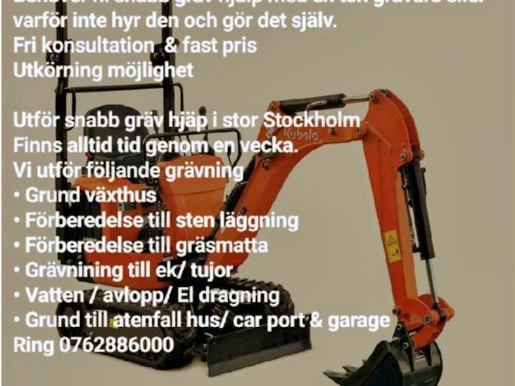 Minigrävare/ markarbete/ fri frakt