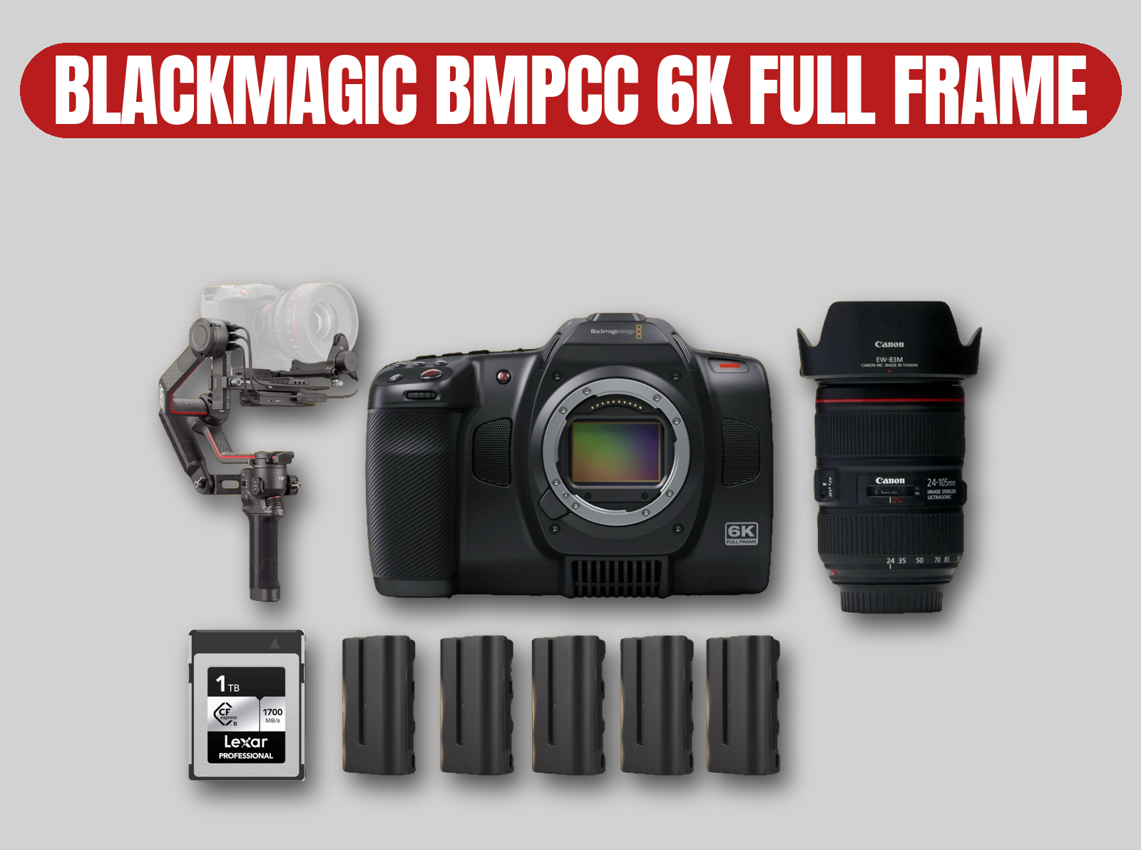 Blackmagic bmpcc 6k full frame cinema camera | canon 24-105mm lens / dji rs 3 pro ronin gimbal