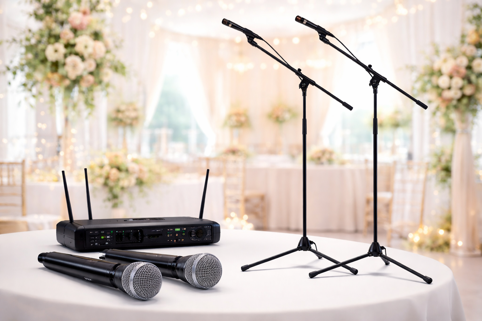 Två trådlösa mikrofoner med stativ (shure blx288/pg58)