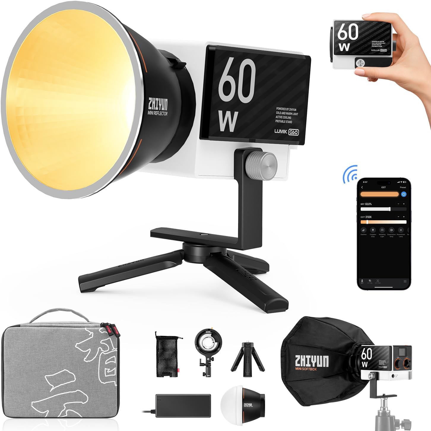 Zhiyun molus g60 combo video light 60w - projector lens / gobos