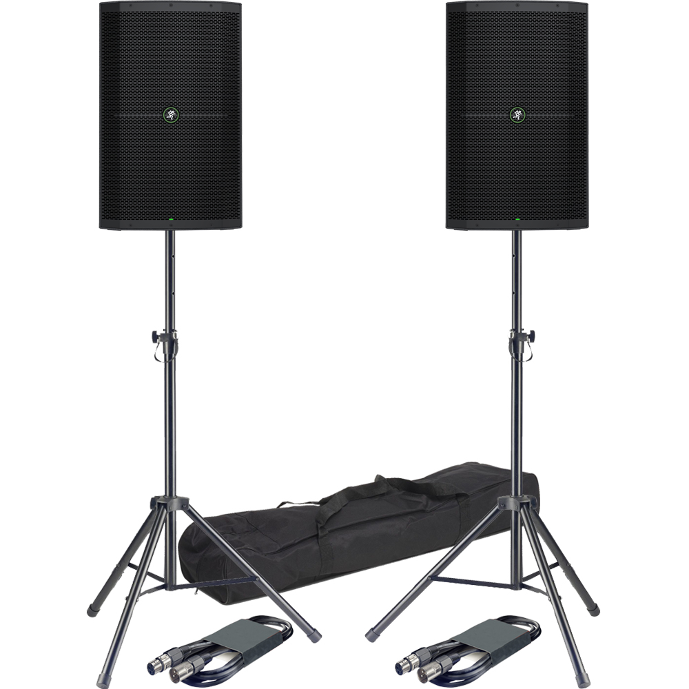 Mackie thump 215 pa speakers + stands & leads