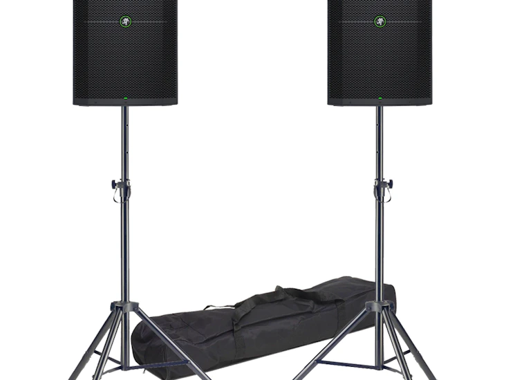 Mackie thump 215 pa speakers + stands & leads