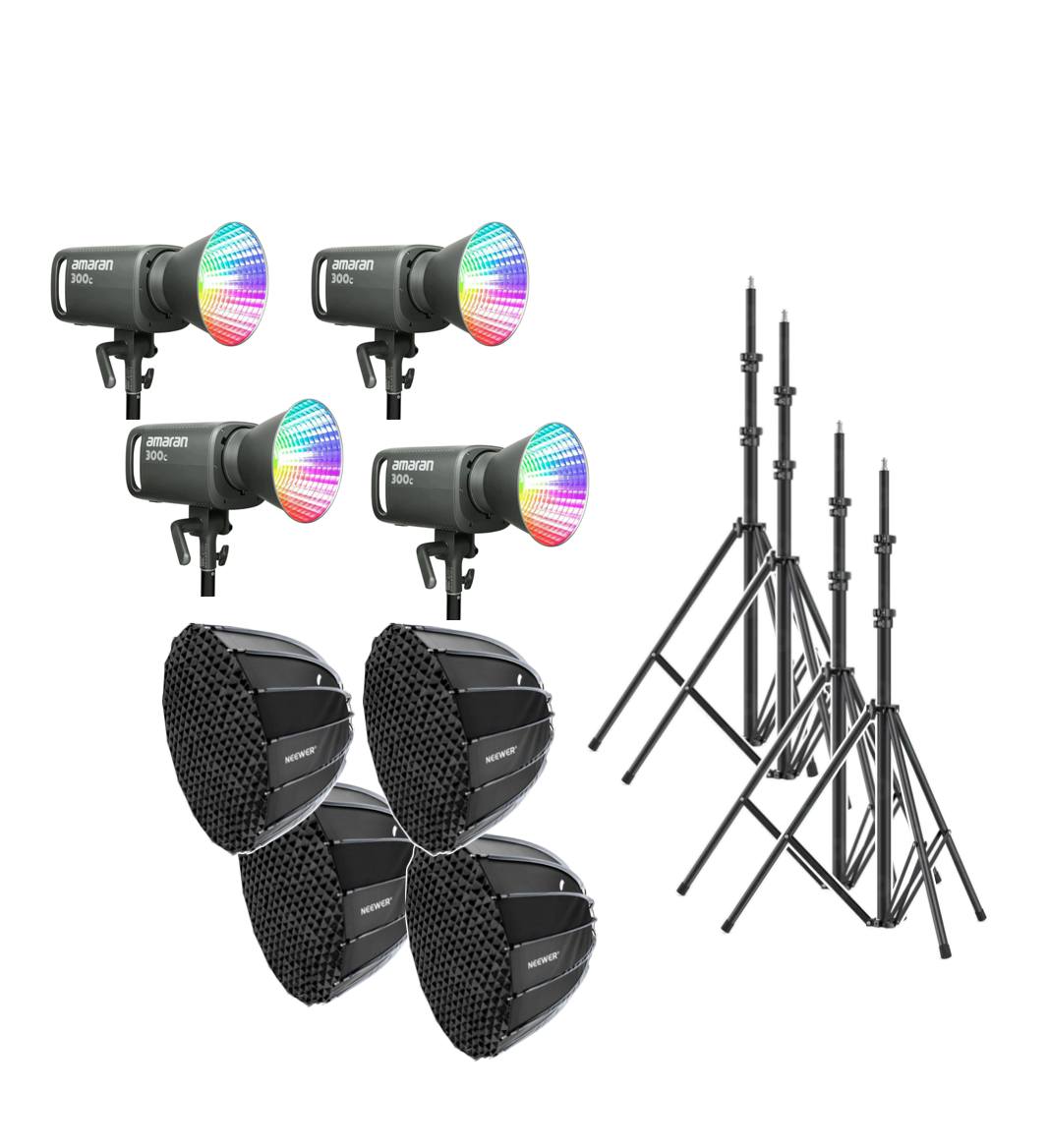 4x aputure amaran 300c + smallrig light stand  + parabolic softbox (video