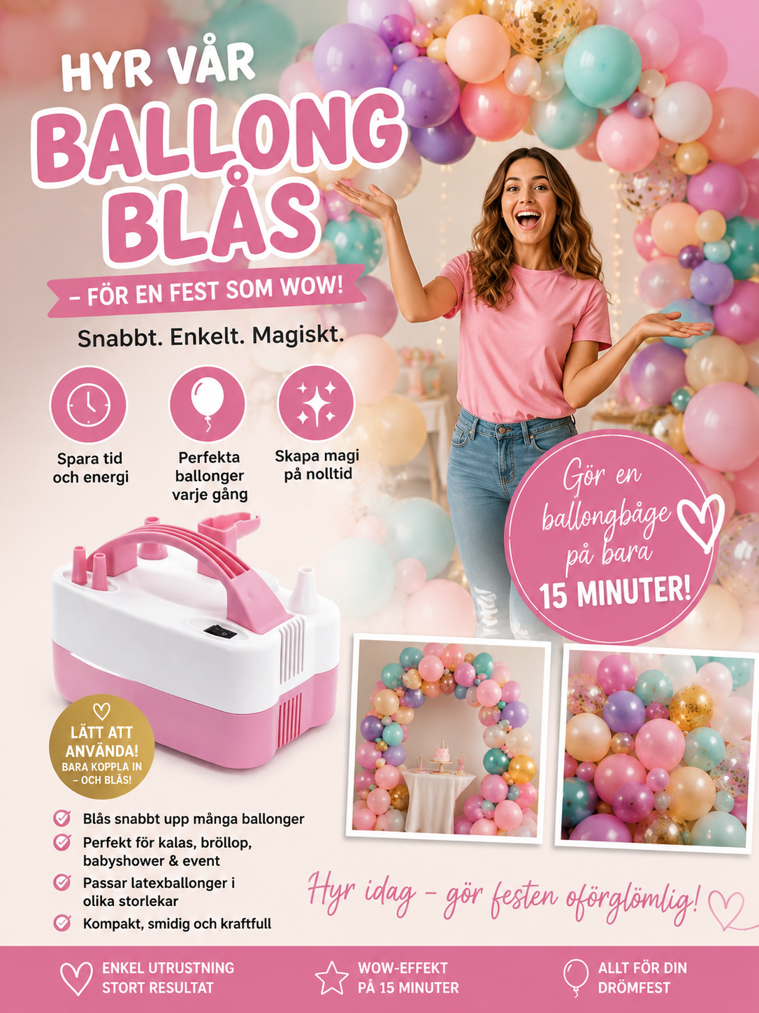 Elektrisk ballongpump - dubbla munstycken ballongbåge på 15 minuter ! lätt värt att hyra in! 