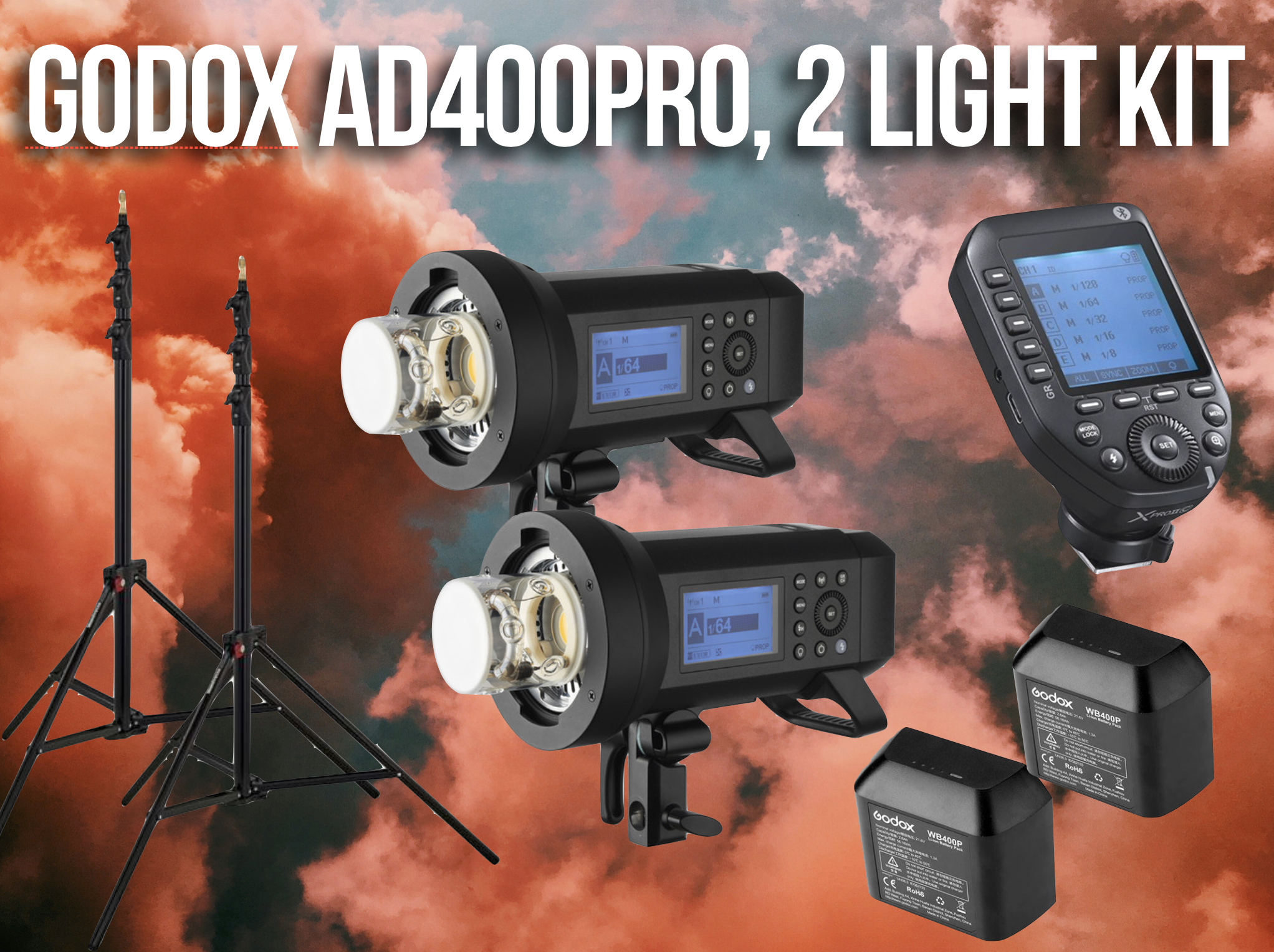 Godox ad400pro 2 light kit with x-pro c trigger and stands 