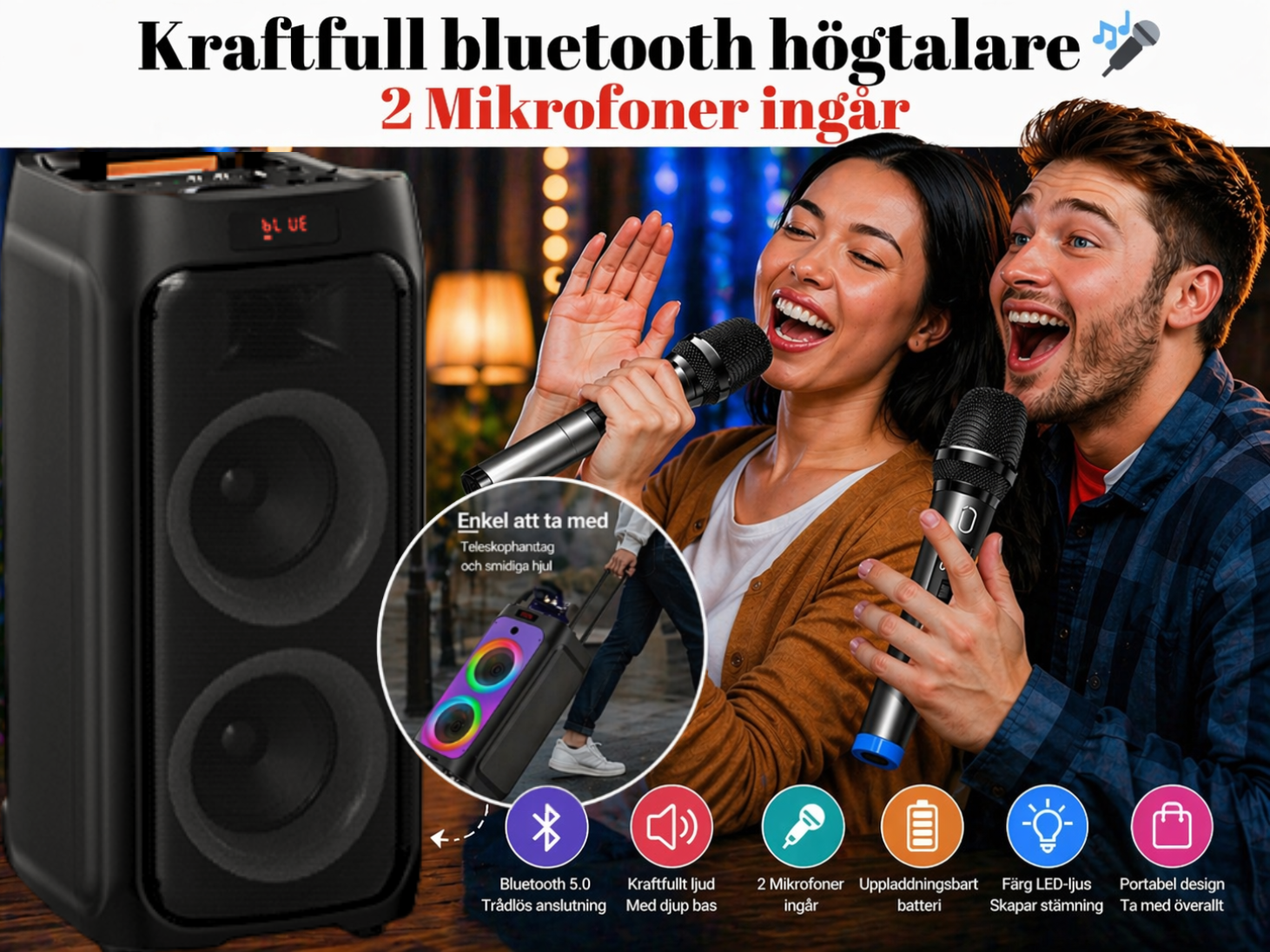 6#: portabel/bärbar högtalare med karaokefunktion extra tryck, super smidigt!