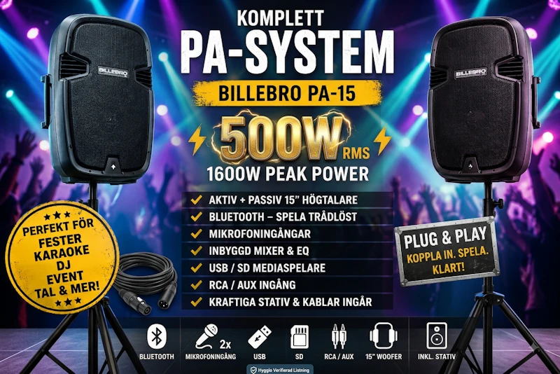 PA-system för tal, fest & event – 2 högtalare + 2 mikrofoner, 150 pers