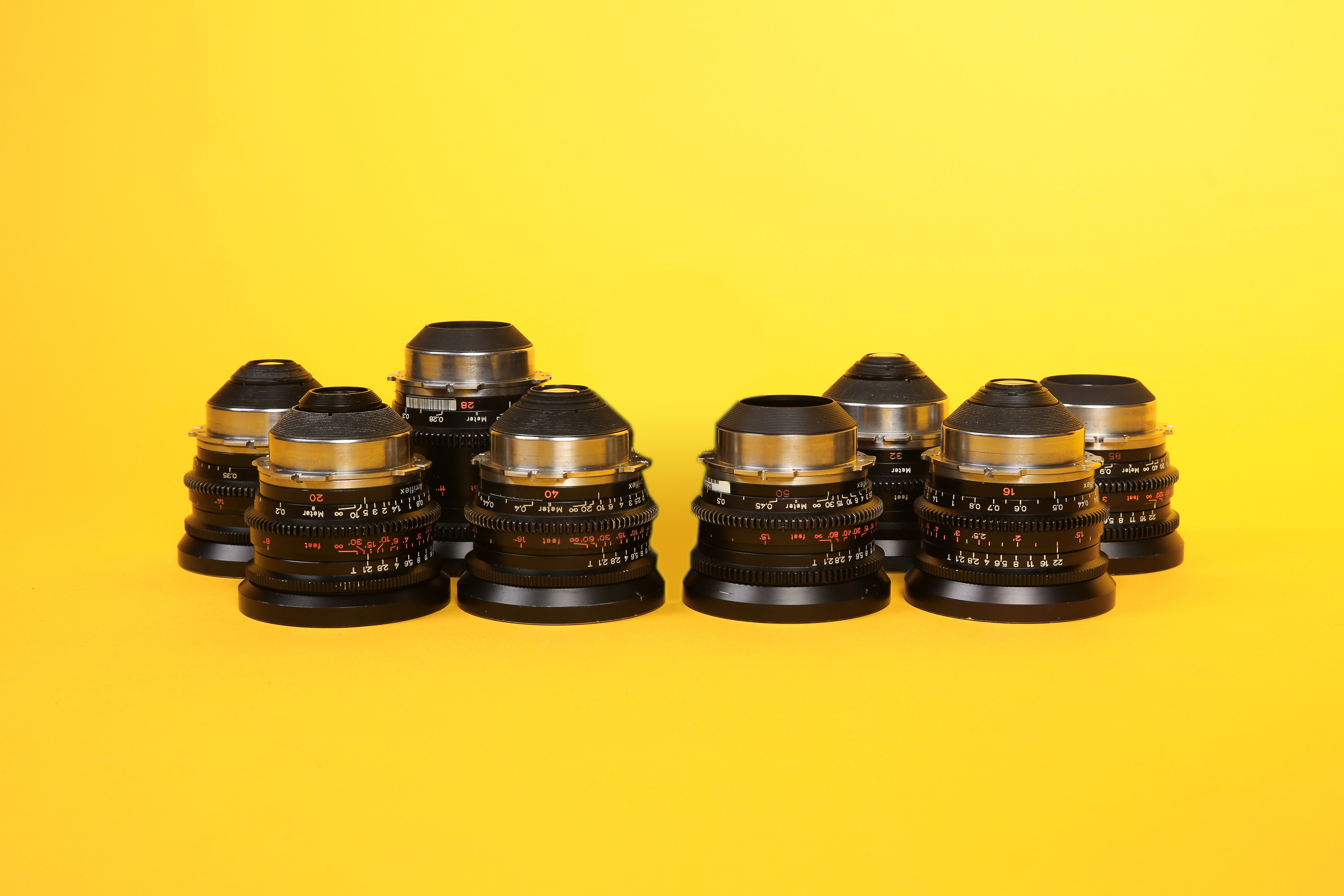 Arri zeiss standard speed prime lenses 16mm, 24mm, 32mm, 50mm, 85mm