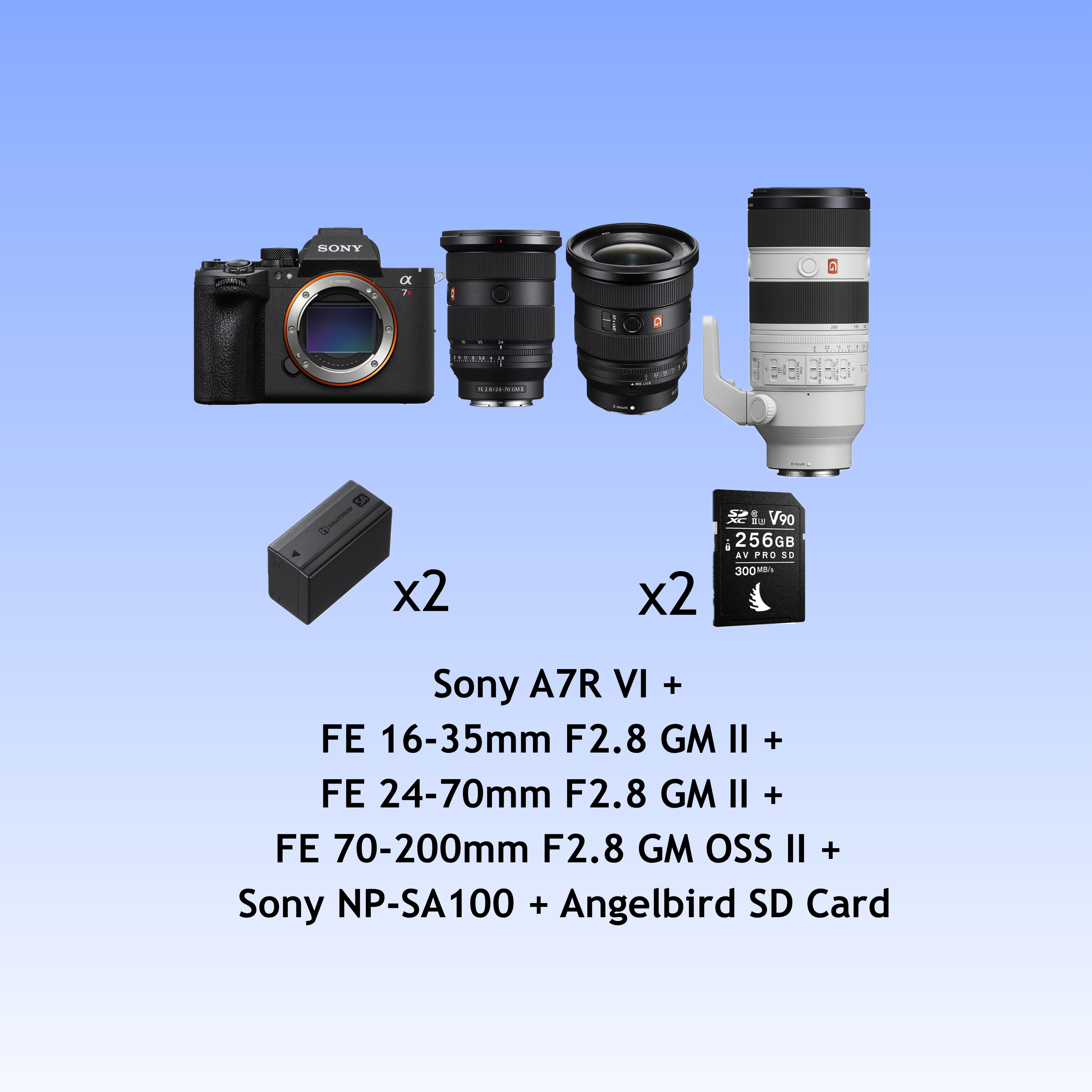 Sony a7r vi body + fe 16-35mm f2.8 gm ii + fe 24-70mm f2.8 gm ii + fe 70-200mm