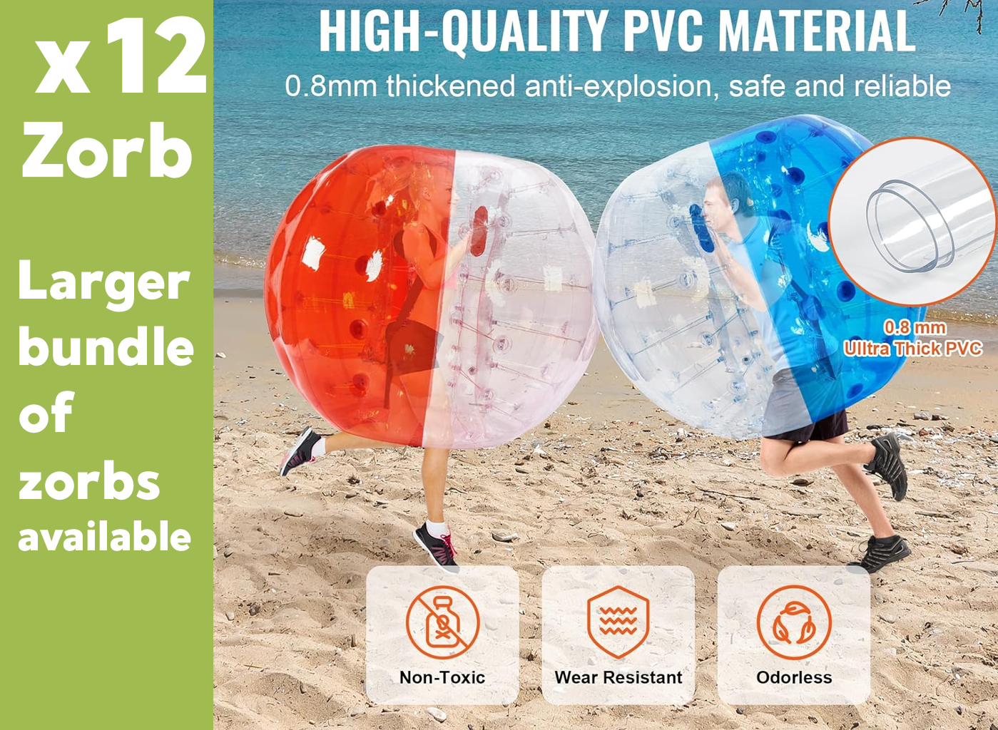 X 12  - zorb ball / bubble ball / human hamster ball / inflatable body bumper for events & parties, stag party, hen party, kids party, fun active entertainment outdoor play