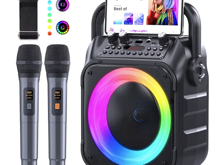 Karaokemaskin- högtalare och 2 mikrofon