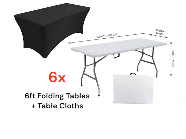 6 x folding table 6ft folding tables + table cloths event party trestle pop up set crew film