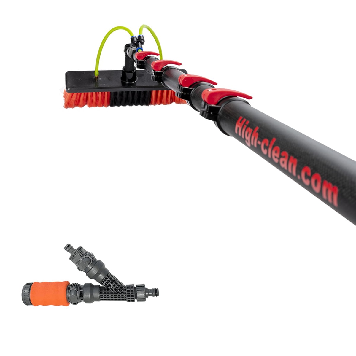 9 meter långt teleskopskaft med borste och vattenslang