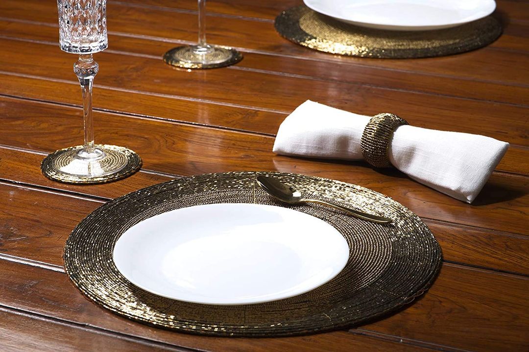  12x handcrafted glass beaded round table mat 