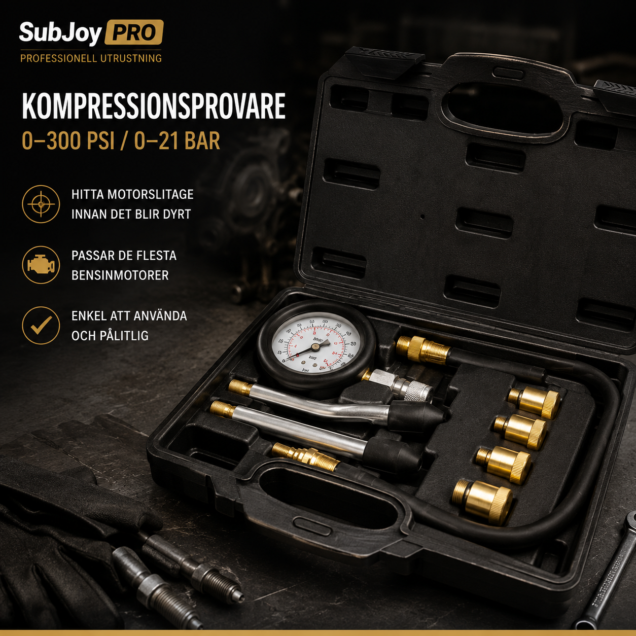 Kompressionsprovare 0–300 psi (0–21 bar) – kontrollera motorns skick snabbt och enkelt