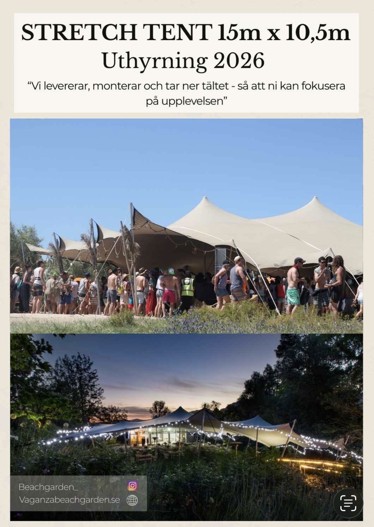 Stretch tält 15m x 10,5m, stort partytält bröllop festivaltält