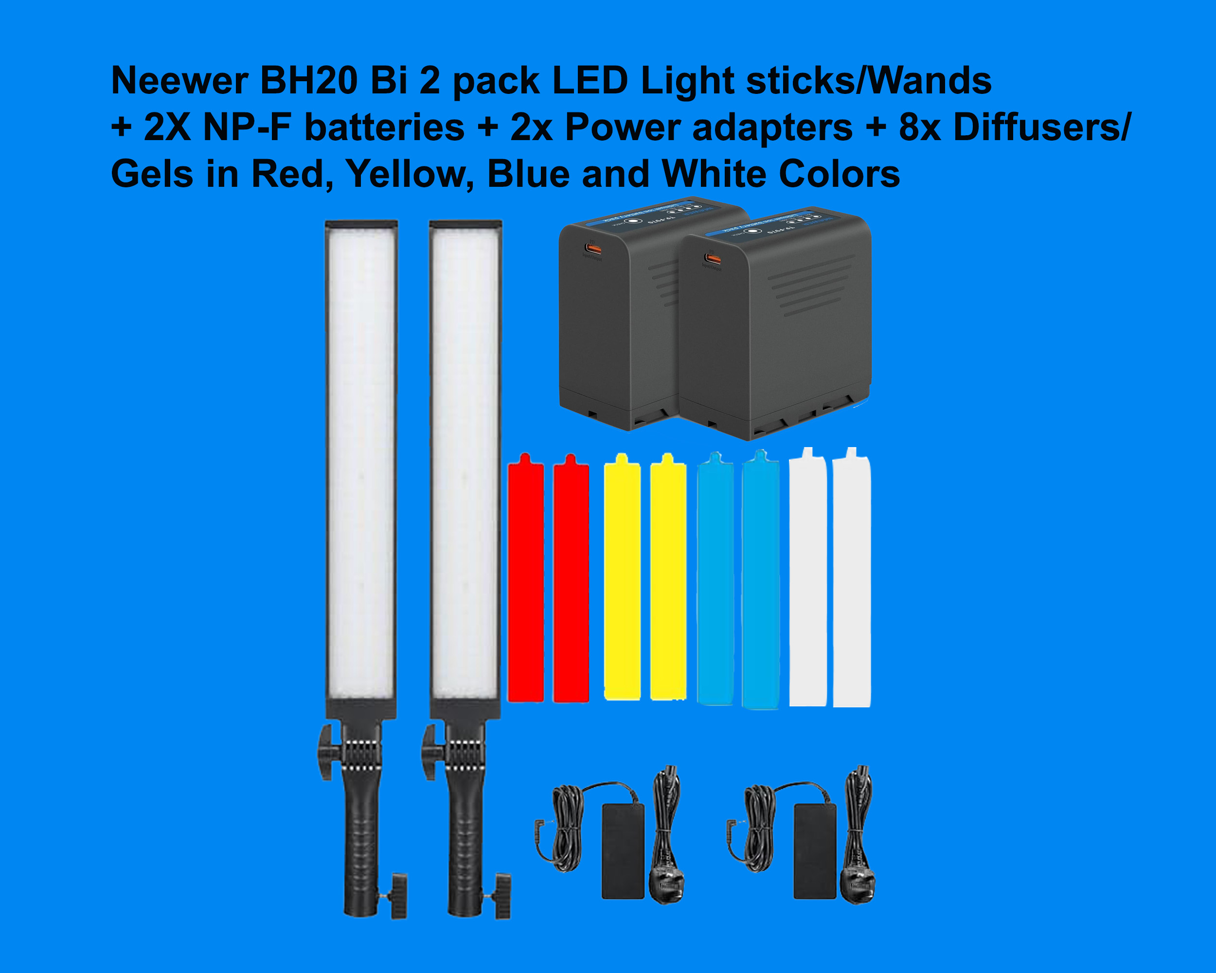 Neewer bh20b 2 pack led video light stick kit