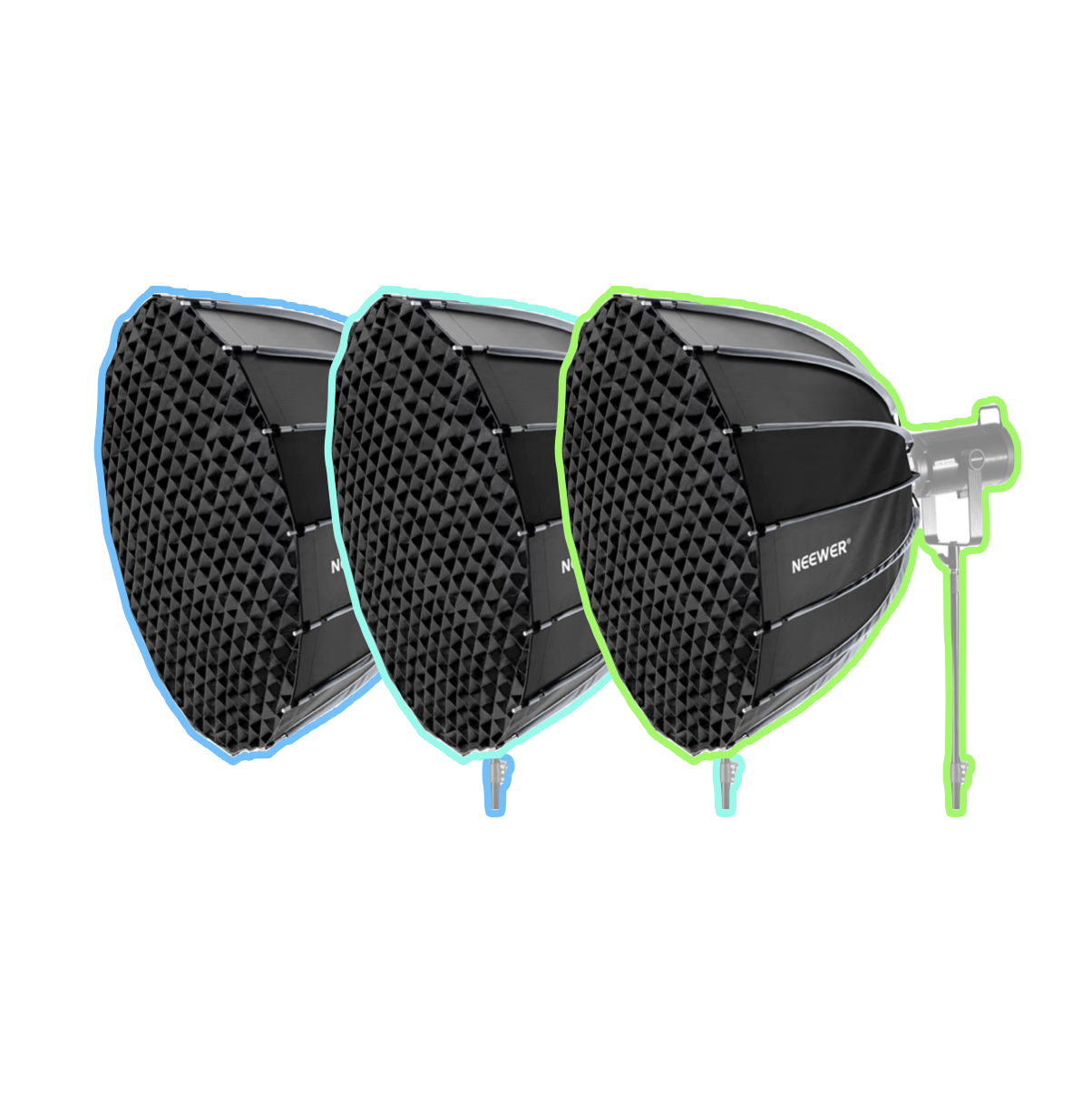 3x parabolic softbox 35.4" 90cm bowens mount with diffusers
