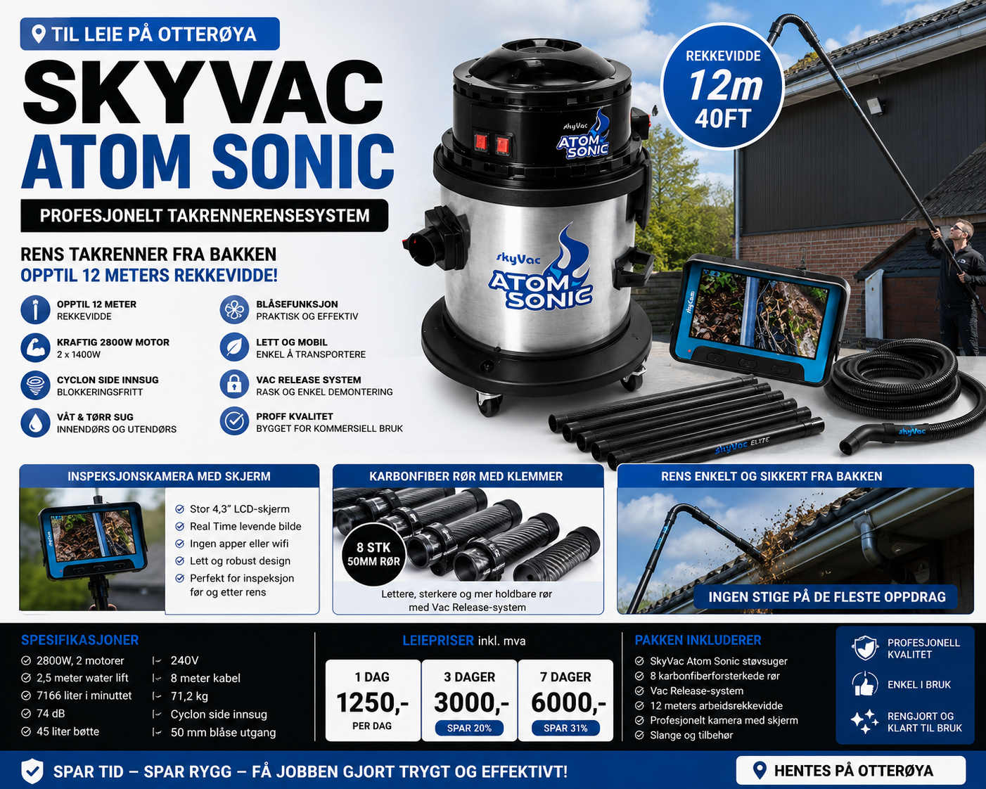 Skyvac atom sonic – profesjonelt takrennerensesystem med kamera