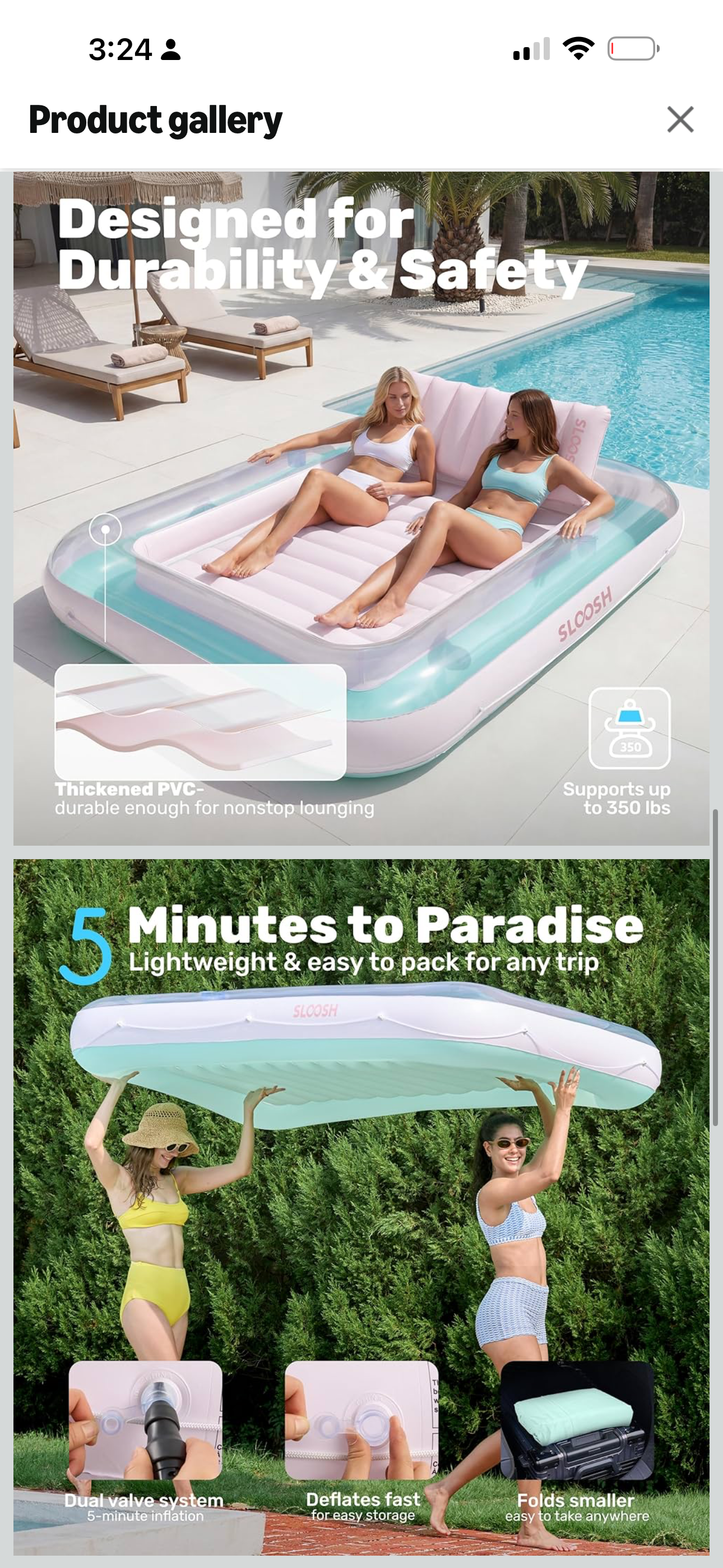 Sloosh inflatable tanning pool lounge float xl