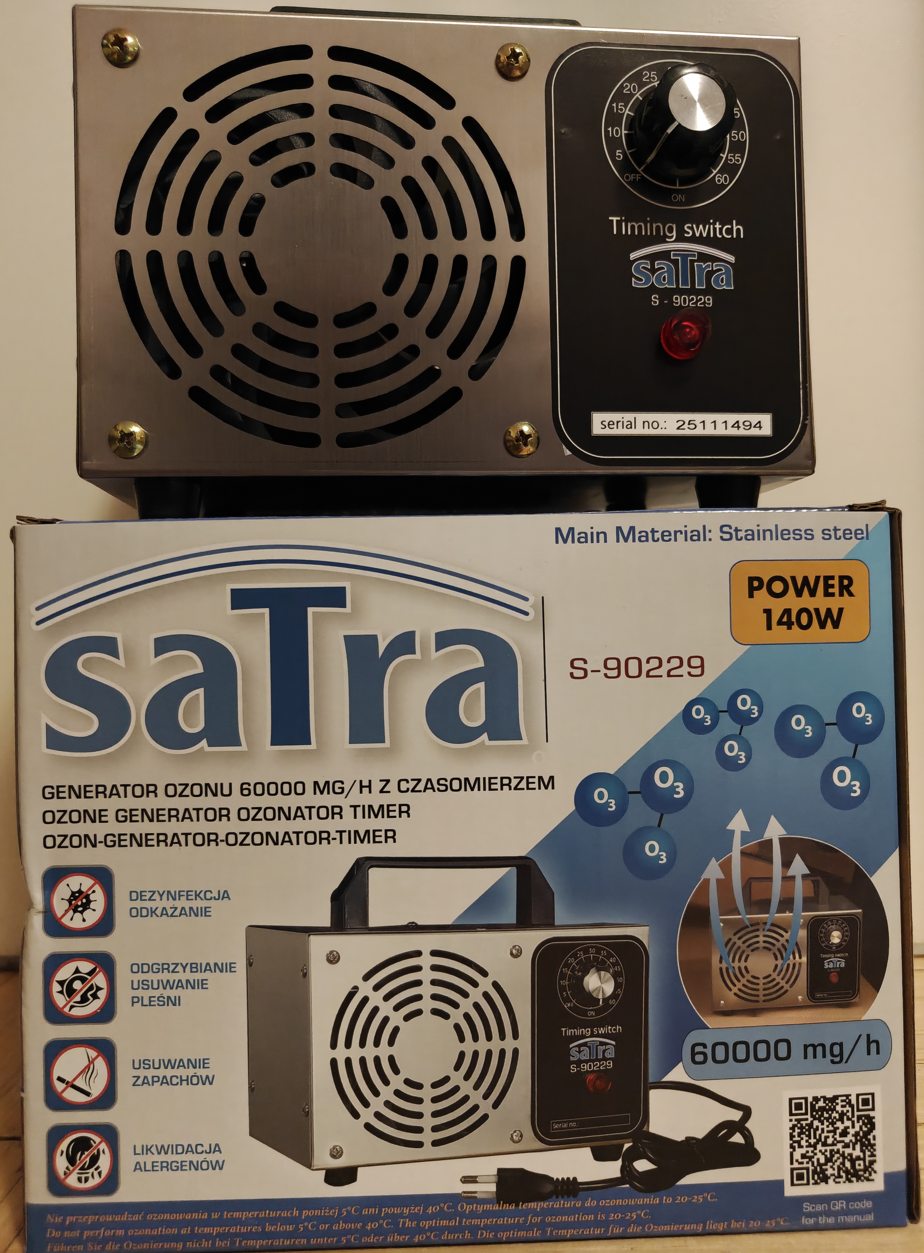Uusi satra s-90229 otsonaattori 140w/60000 mg/h