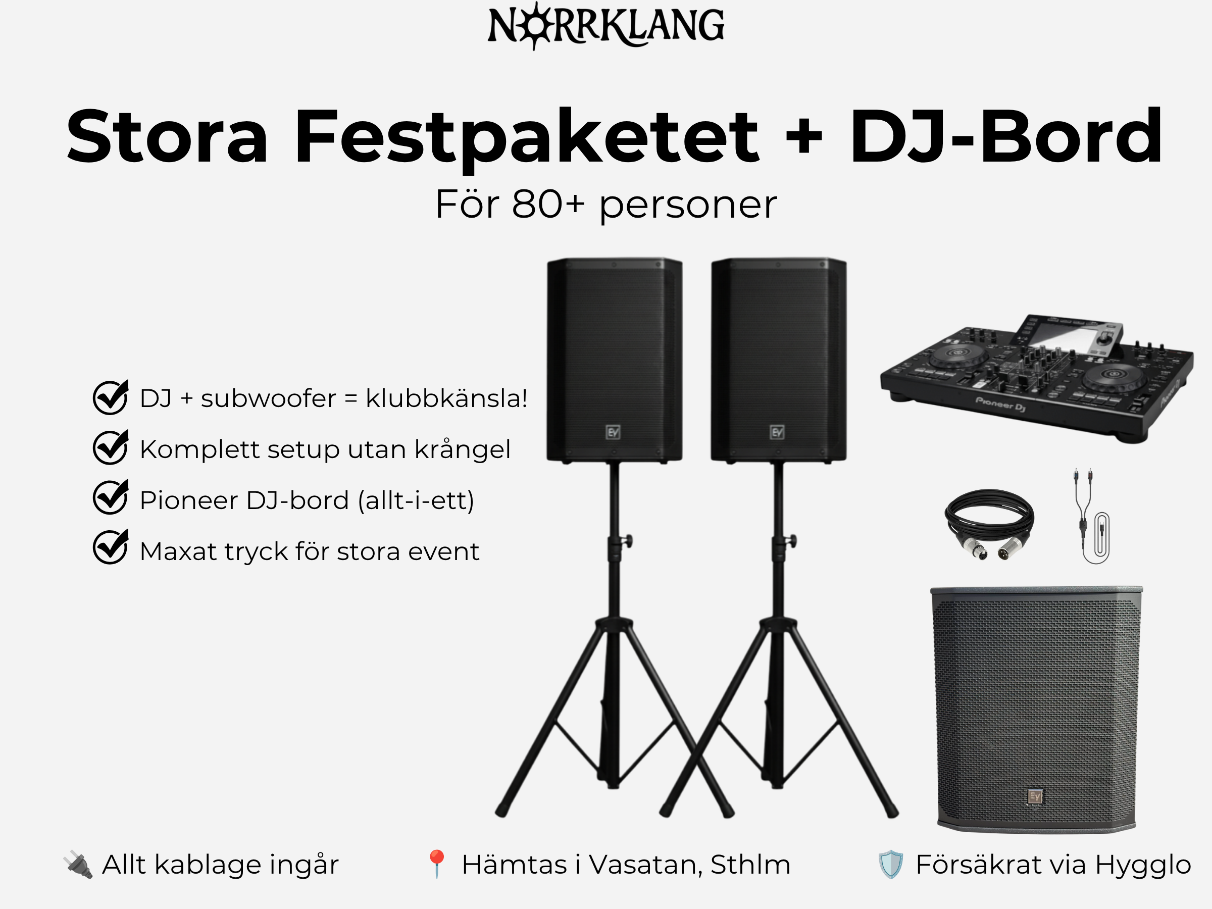 Dj-bord + festhögtalare/baslåda - 80+ personer