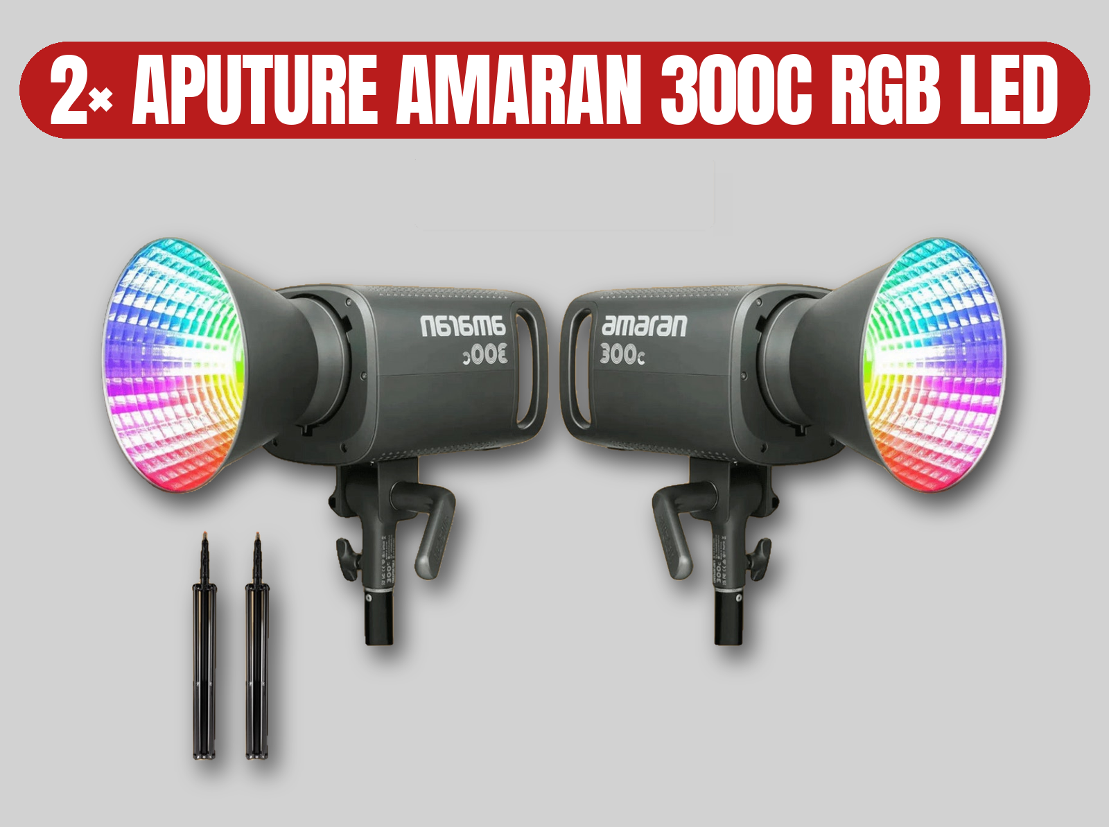 2× aputure amaran 300c rgbww led lights | studio lighting kit / video lights / stands / power (like 300d)