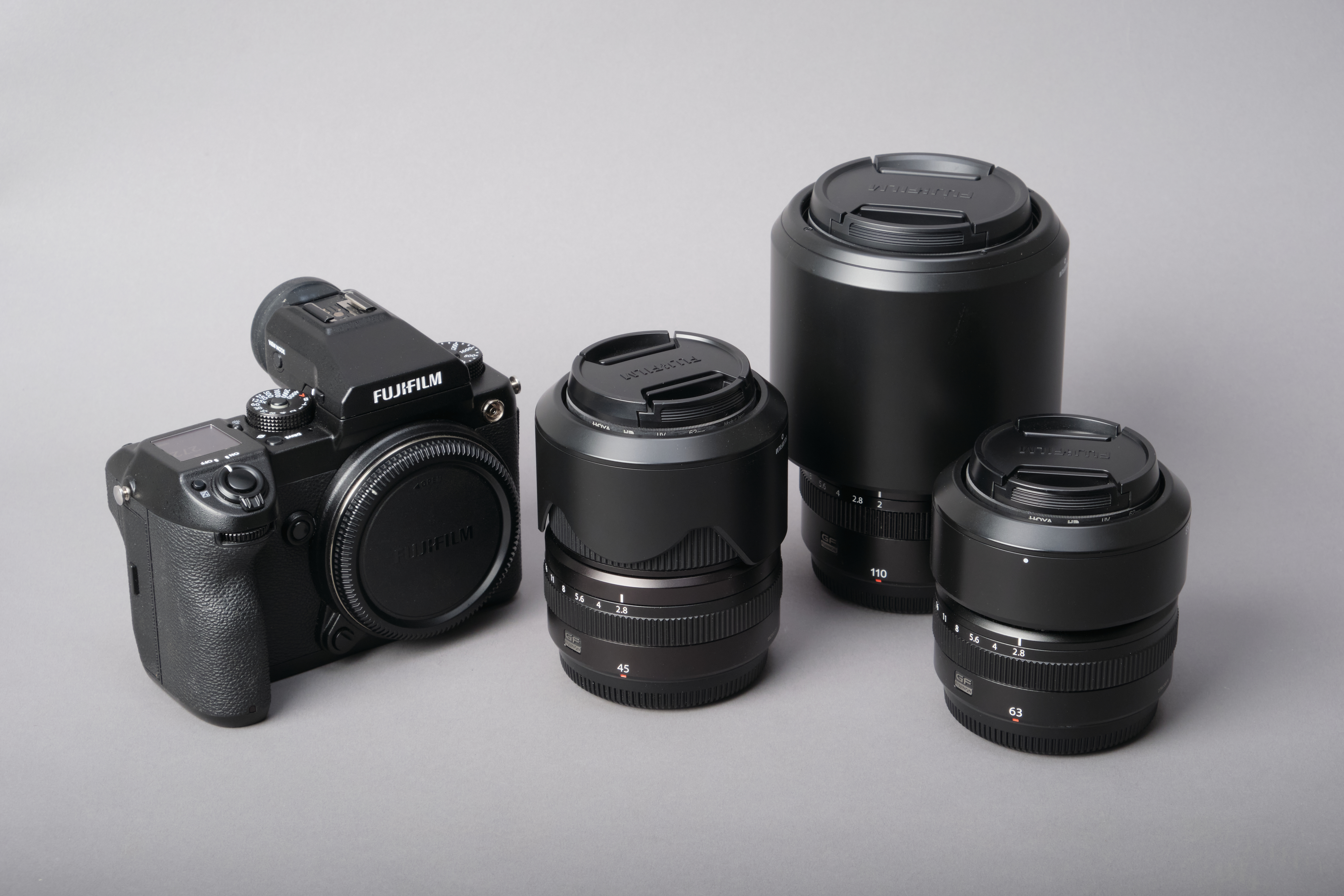 Fuji gfx 50s camera kit with 45mm, 63mm and 110mm lenses