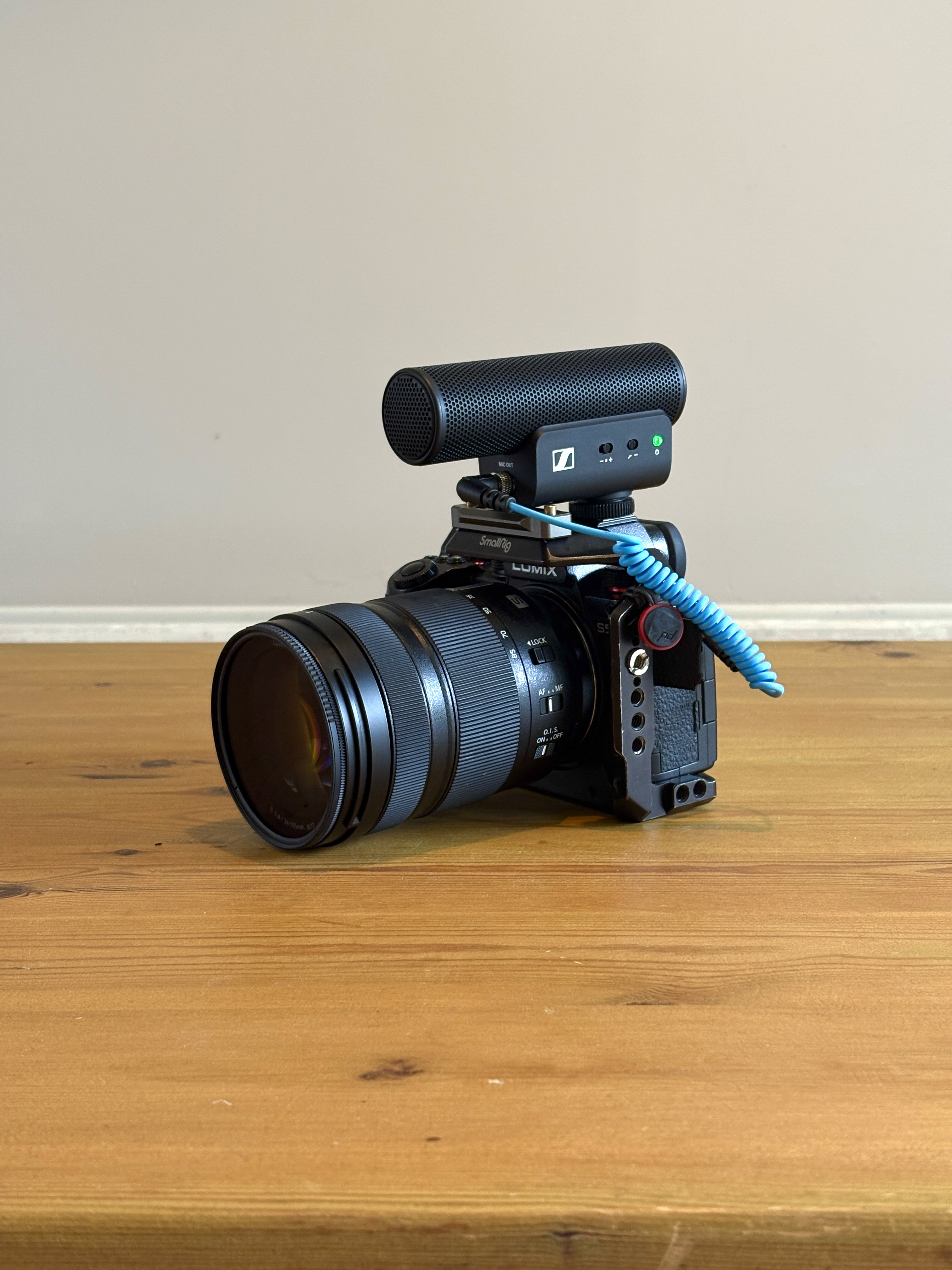Lumix s5 with 24-105 lens and directional mic