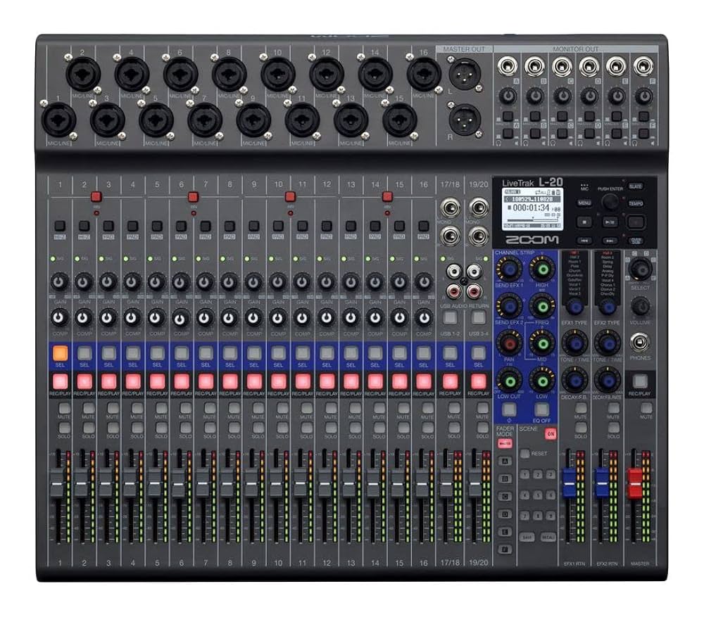 Zoom l-20 livetrak digital mixing console | standalone 20-track recorder and multi-channel audio interface 