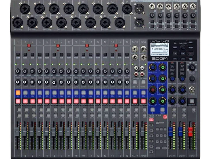 Zoom l-20 livetrak digital mixing console | standalone 20-track recorder and multi-channel audio interface