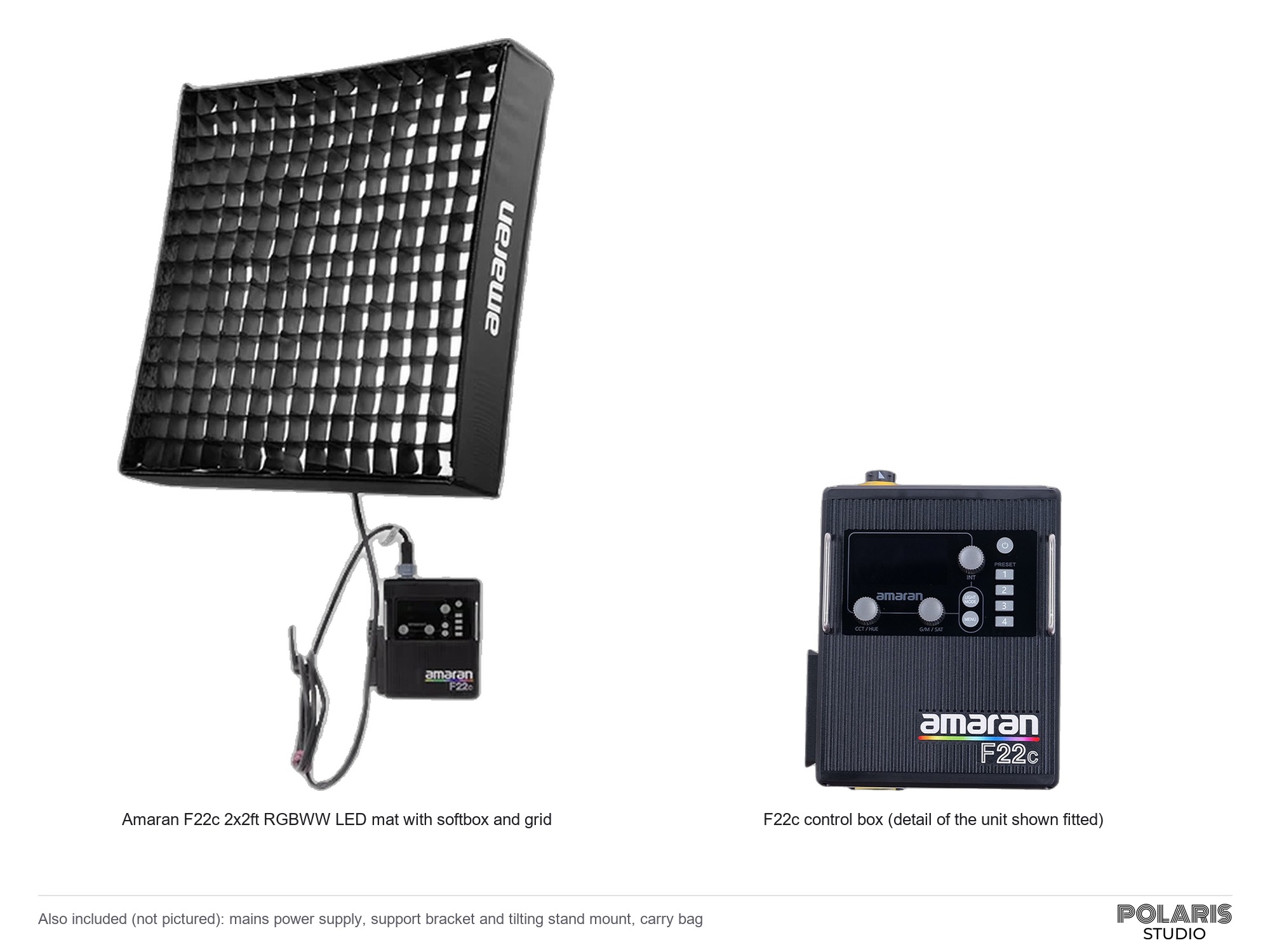Aputure amaran f22c rgbww 2x2ft flexible led mat with softbox and grid
