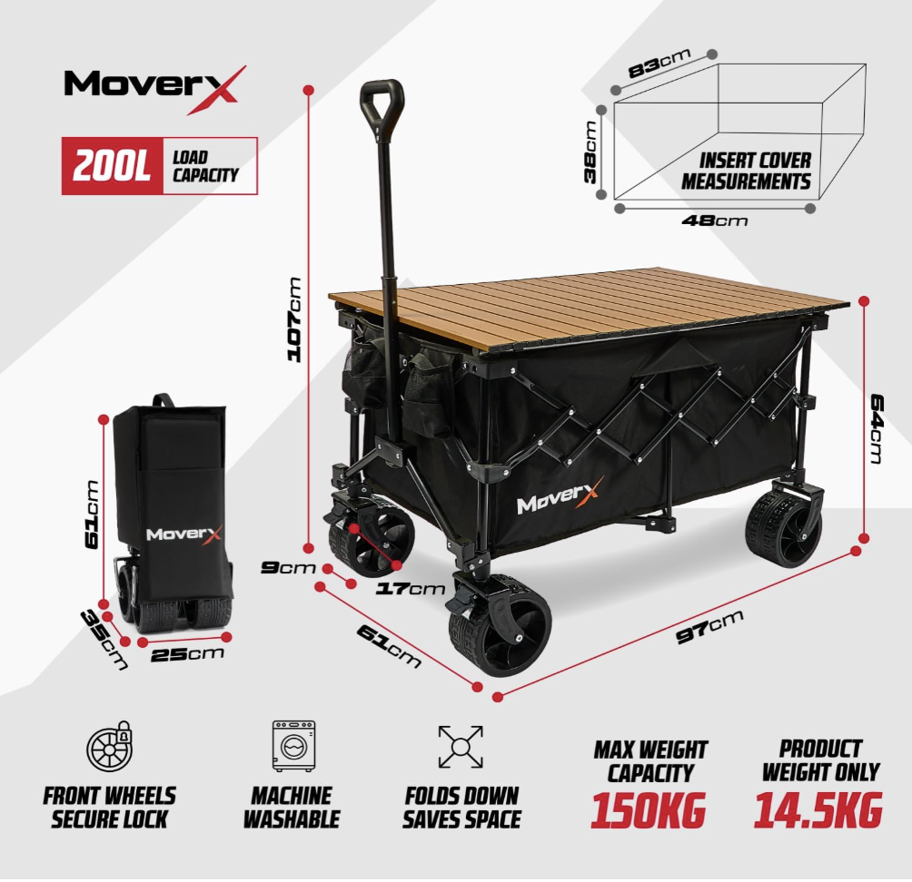 Folding trolley cart and convertible camp table | 200l capacity | festivals and camping