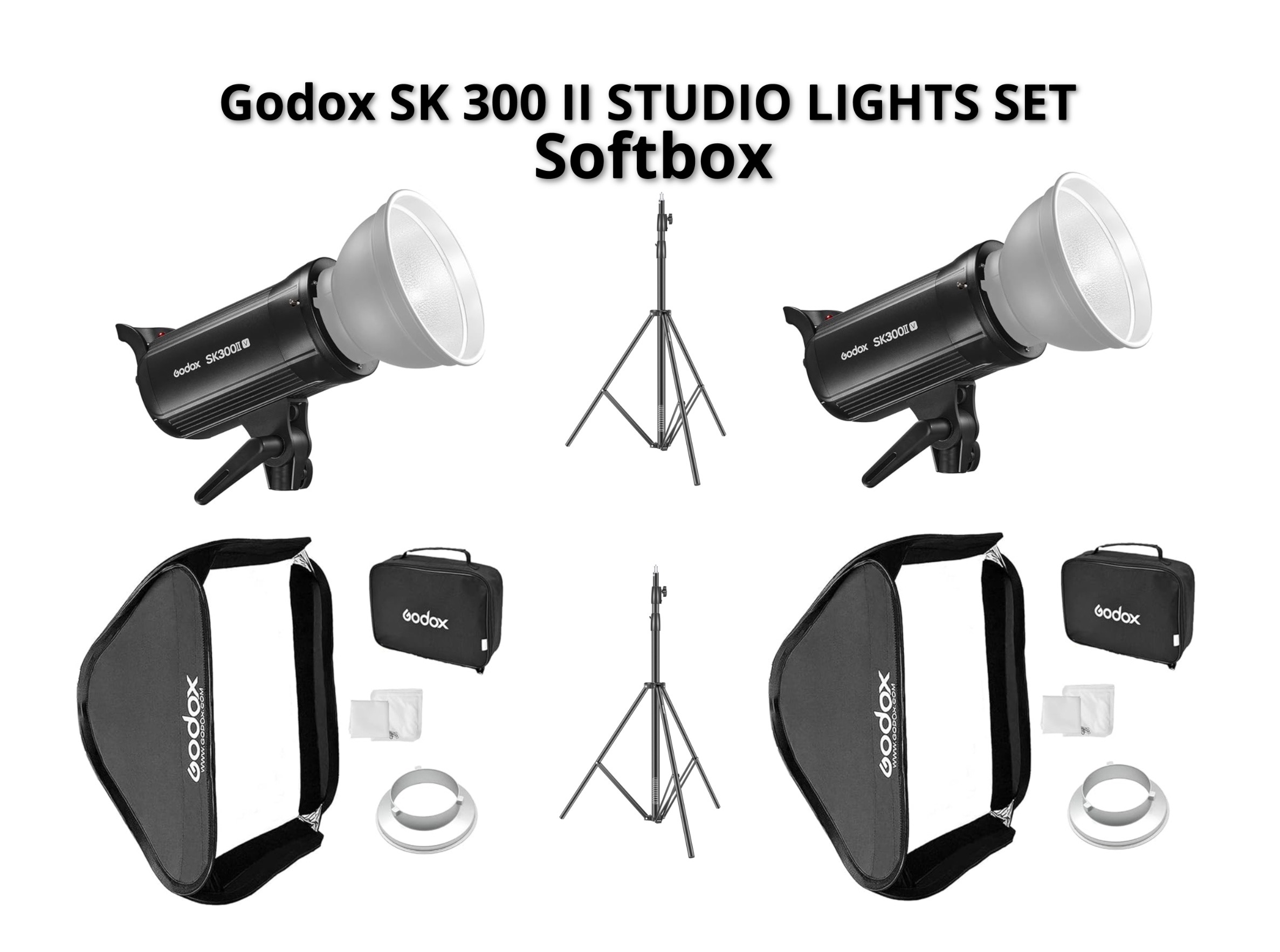 2× godox sk300ii studio flash kit with softboxes