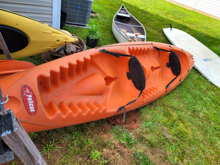 Rent an orange 2-seater sit-on-top kayak with paddles!