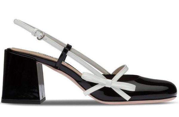 Miu miu sko detail bow black and white slingback pumps