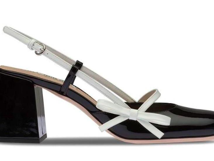 Miu miu sko detail bow black and white slingback pumps