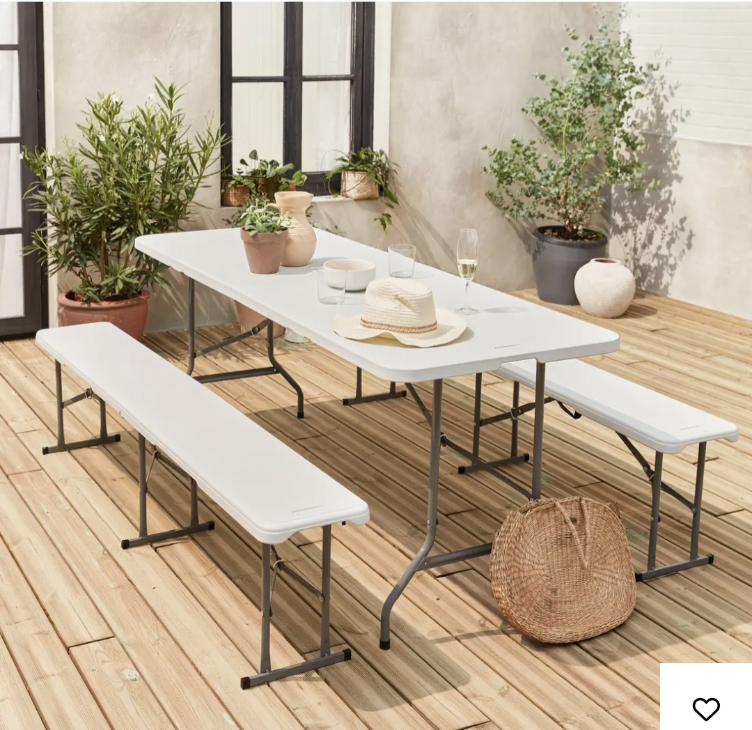 3 trestle tables & 6 folding benches