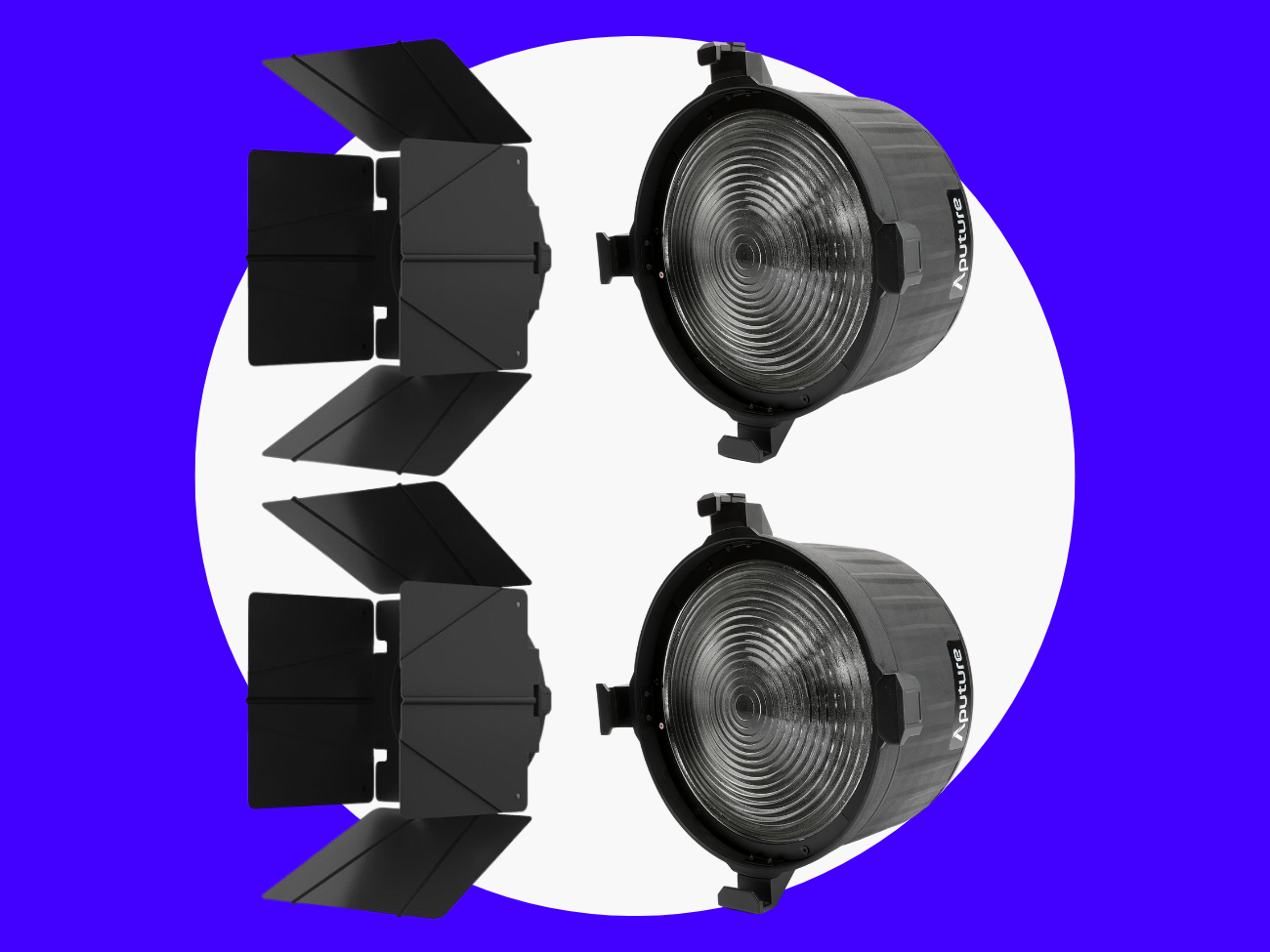 2x aputure f10 fresnel + barn doors