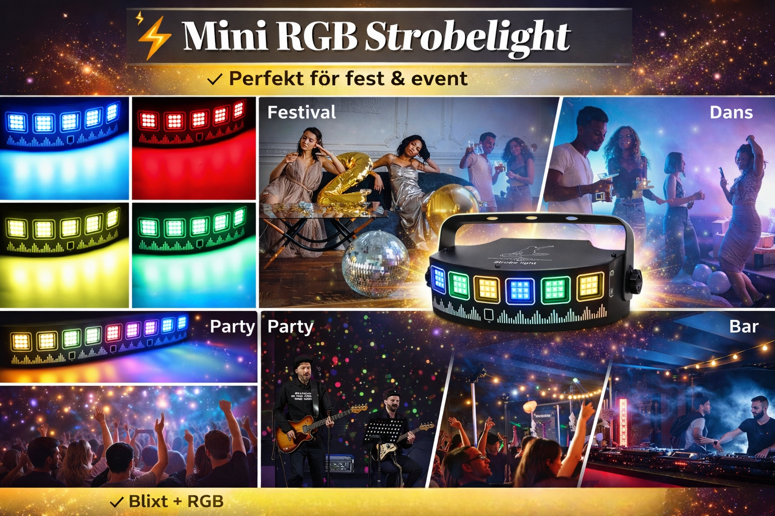 ⚡🎉 mini rgb strobelight med fjärrkontroll – perfekt för fest & dj