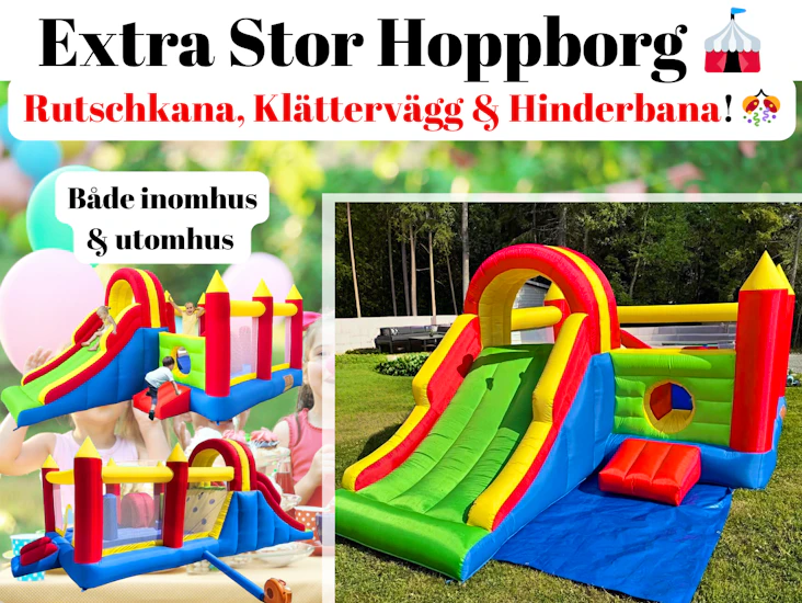 🎪💨 xxl hoppborg – med stor rutschkana, klättervägg och hinderbana! 🎉🎈