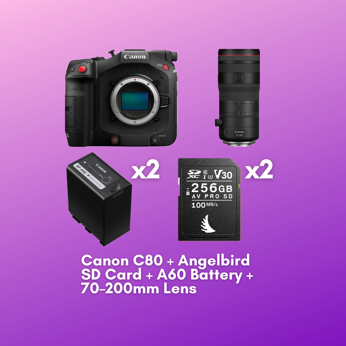 Canon eos c80 + 2x angelbird av pro 256gb sd cards + 2x canon bp-a60 batteries +