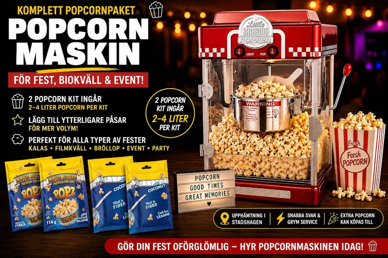 Popcornmaskin – popcorn ingår, fest & event