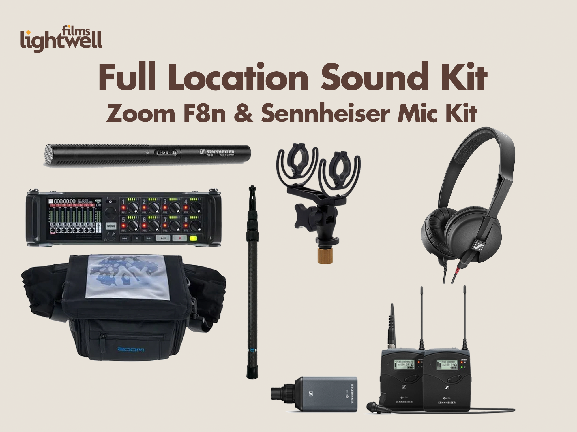 Full location sound kit (zoom f8n & sennheiser ew g4 set +)