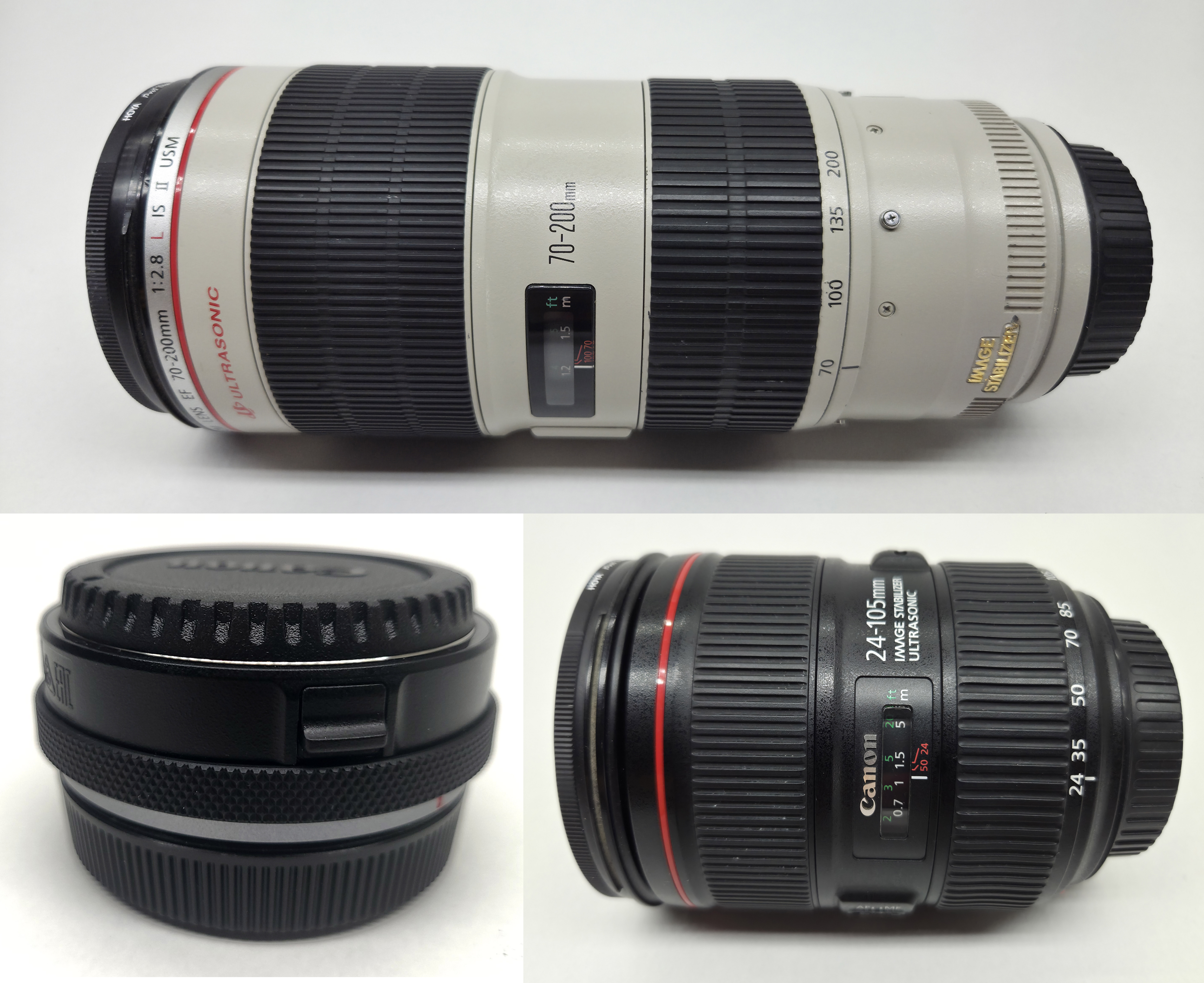 Canon ef 70-200mm f2.8 l is ii usm lens + canon 24-105mm f4l ii - ef + canon ef to rf control ring mount adapter