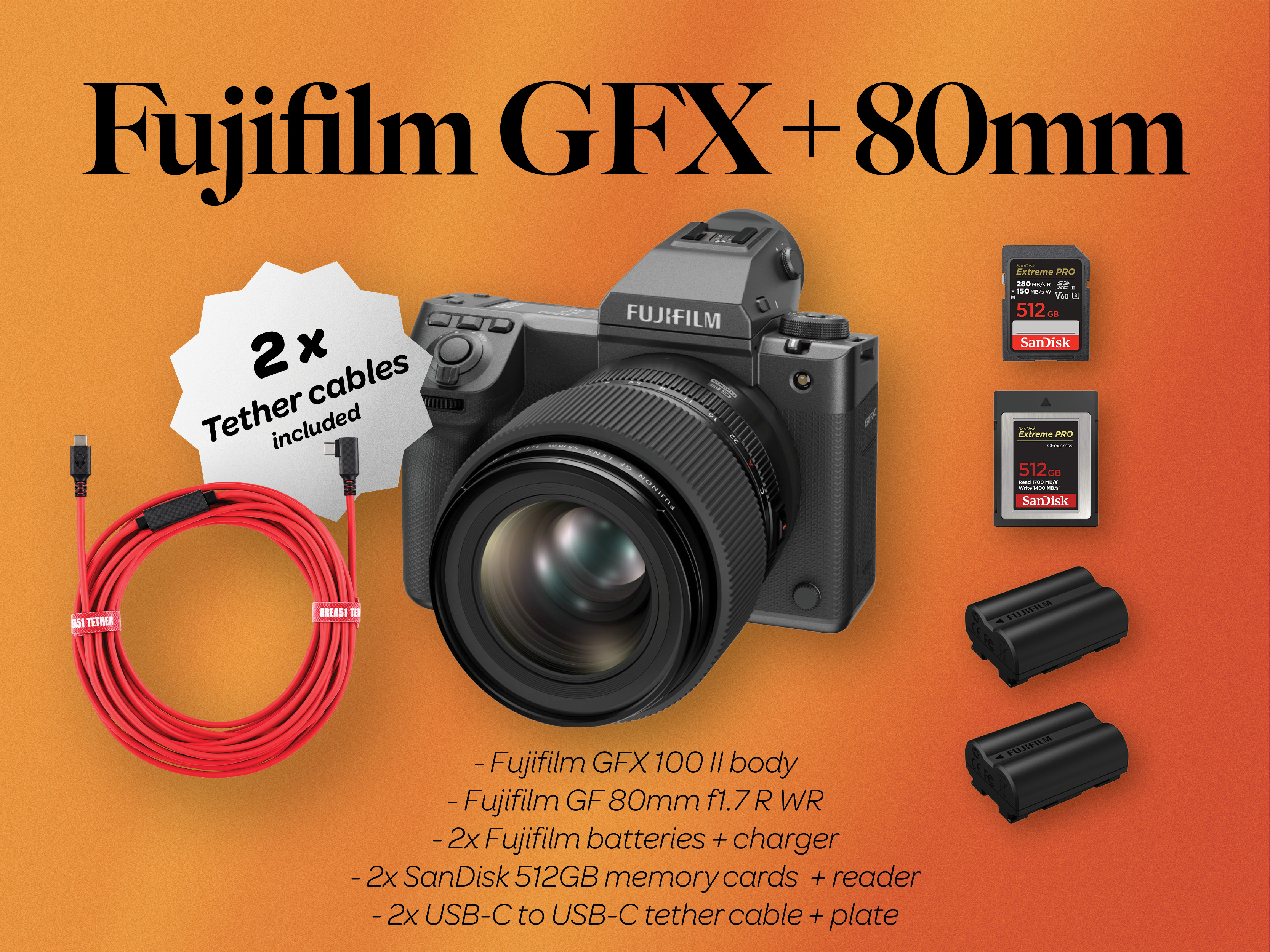 Fuji fujifilm gfx 100 ii medium format + gf 80mm f1.7 lens
